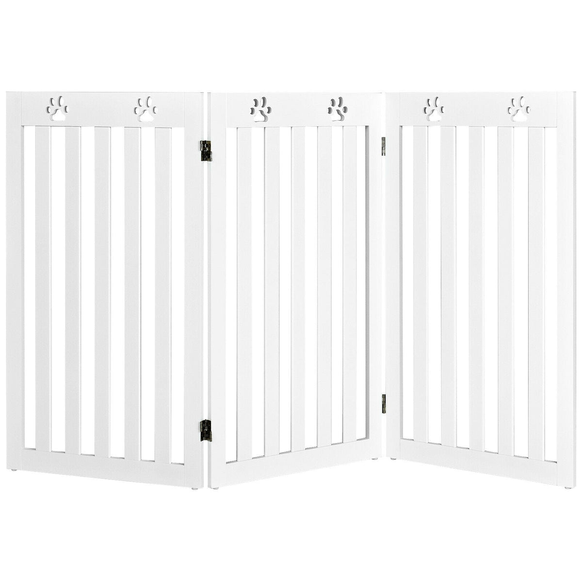36 Inch Folding Wooden Freestanding Pet Gate Dog Gate with 360° Flexible Hinge-White