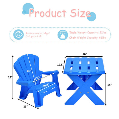 3-Piece Plastic Children Table Chair Set-Blue