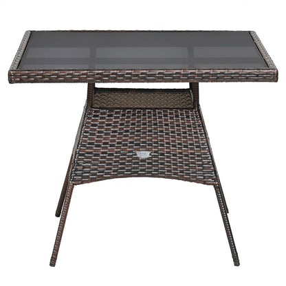 5 Pieces Patio Rattan Dining Furniture Set with Arm Chair and Wooden Table Top