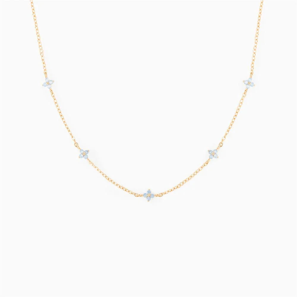 18K Gold Plated Tiny Blue Flower Necklace For Women, Gold Color Cute Pendant Necklace, Trendy Female Fashion Jewelry | Cubic Zirconia