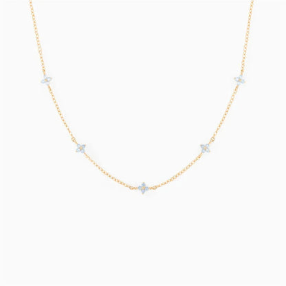 18K Gold Plated Tiny Blue Flower Necklace For Women, Gold Color Cute Pendant Necklace, Trendy Female Fashion Jewelry | Cubic Zirconia