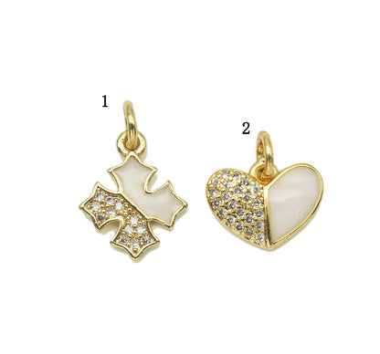 CZ Enamel Cross/Heart Charm, Sku#LD196
