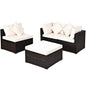 4 Pieces Ottoman Garden Patio Rattan Wicker Furniture Set with Cushion-Gray