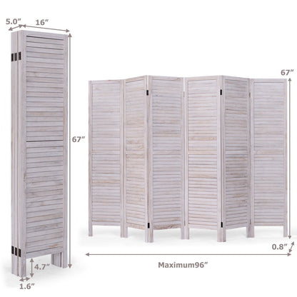 6 Panels Classic Venetian Wooden Slat Room Screen-White