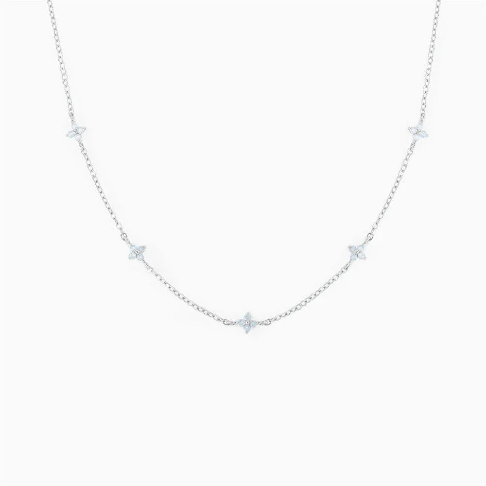 18K Gold Plated Tiny Blue Flower Necklace For Women, Gold Color Cute Pendant Necklace, Trendy Female Fashion Jewelry | Cubic Zirconia