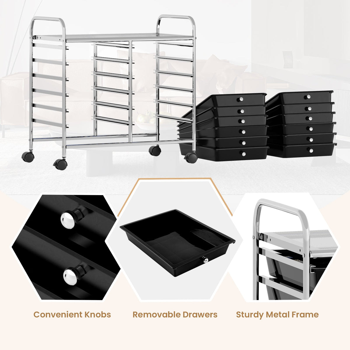 12 Drawers Rolling Storage Cart for Home and Office