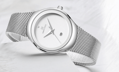 Women's Elegant Stainless Steel Watch With Braided Steel Bracelet Excellent Background Waterproof Wristwatch Unique Design Perfect Gift