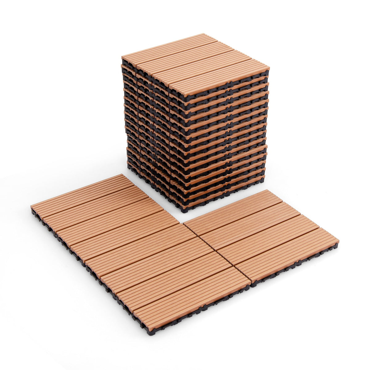 12 x 12 Inch 18 Piece All Weather Interlocking Deck Tiles for Splicing Area