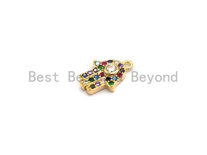 CZ Micro Pave Multi Color Hamsa Hand Pendant, Hamsa Hand Shaped Pave Pendant, Gold plated, 9x13mm, Sku#B114