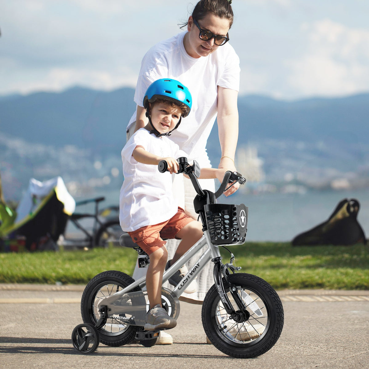 12 Inch Kids Bike Adjustable with Transparent Chain Cover for 3-4 Years Old