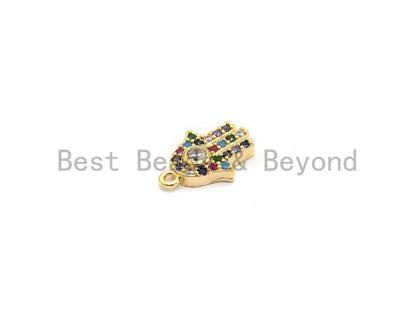 CZ Micro Pave Multi Color Hamsa Hand Pendant, Hamsa Hand Shaped Pave Pendant, Gold plated, 9x13mm, Sku#B114