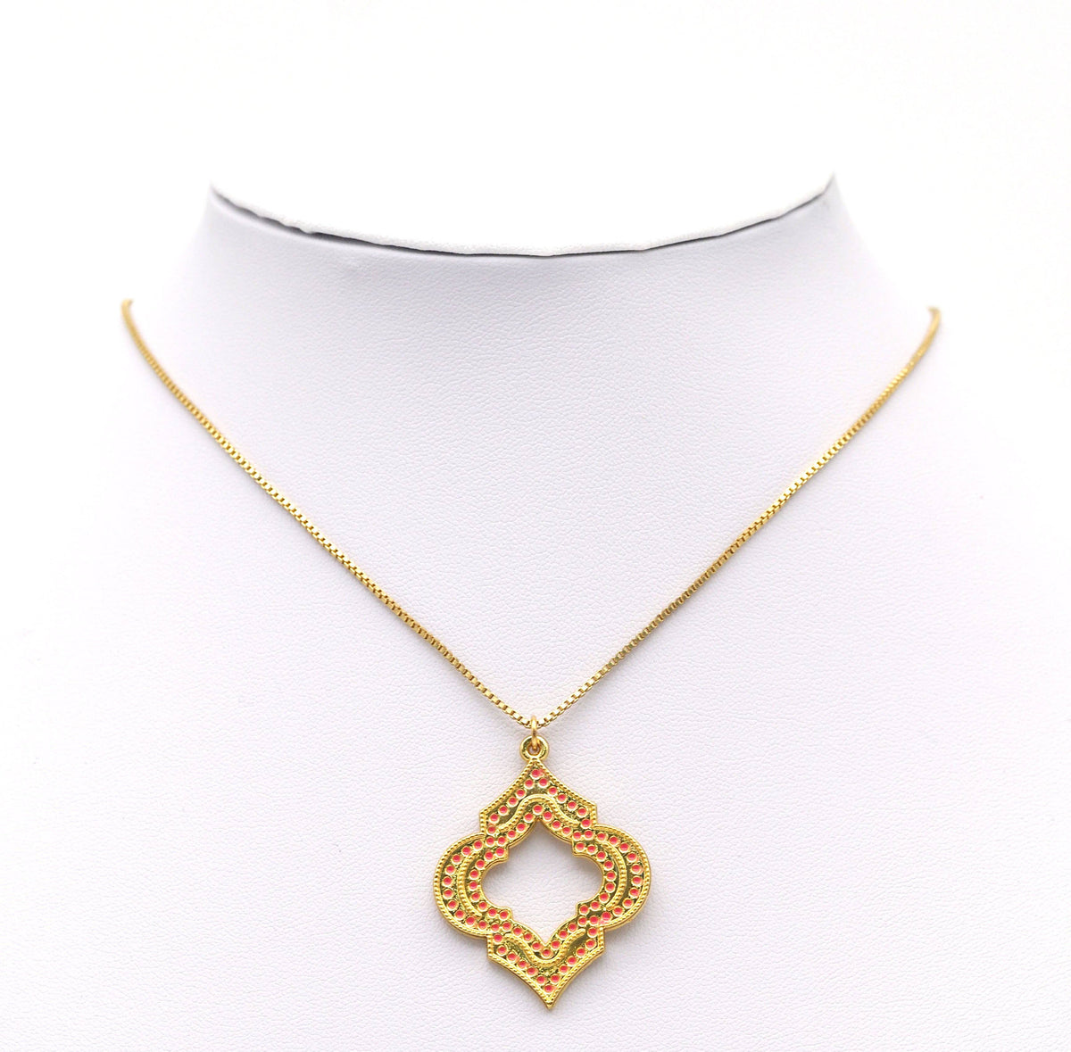 Gold Hot Pink Enamel Hollow Out Flower Charm, Sku#B181