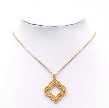 Gold Hot Pink Enamel Hollow Out Flower Charm, Sku#B181