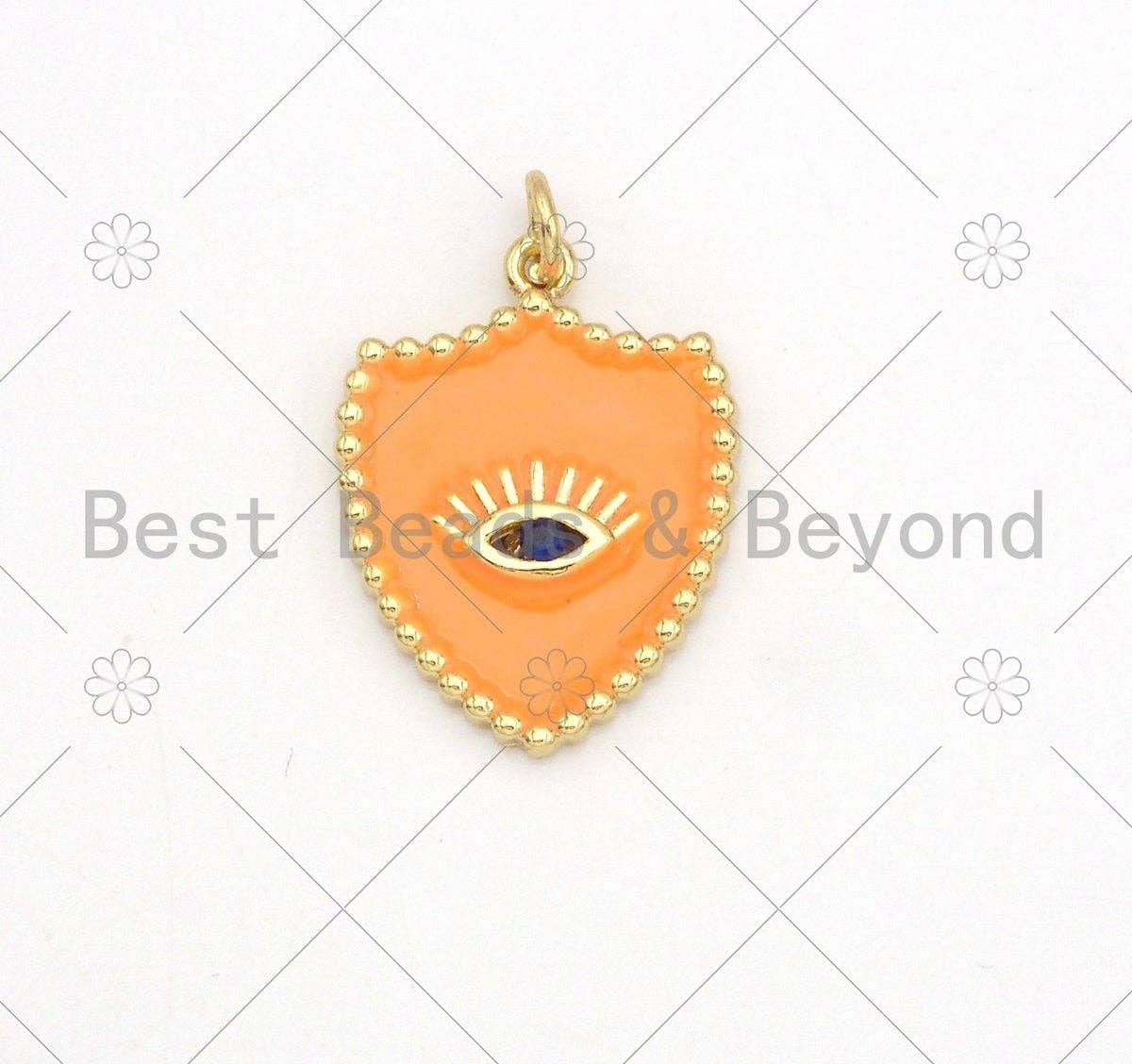 Colorful Enamel Evil Eye On Shield Shape Pendant,18K Gold Filled Enamel Evil Eye Charm,Enamel Jewelry,18x23mm,Sku#L579