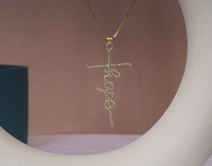 CZ Hope Words On Cross Charm, Sku#LK629