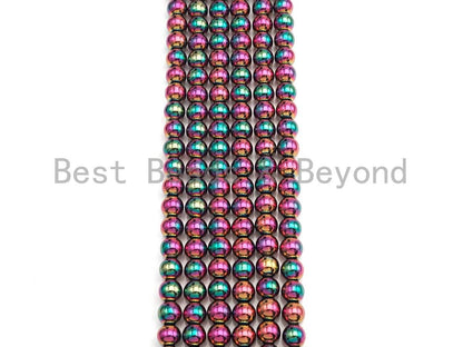 NEW Titanium Red Green Multicolor Hematite, Round Smooth 3mm/4mm/6mm/8mm/10mm, Natural Hematite beads, 15.5 Full Strand, #S126