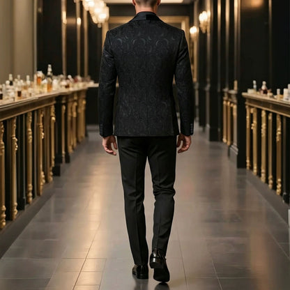 Mens Jacquard Formal Waistcoat Suit Three-piece Set