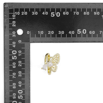 Gold CZ White Pearl Butterfly Drop Shape Adjustable Ring, Sku#LD497