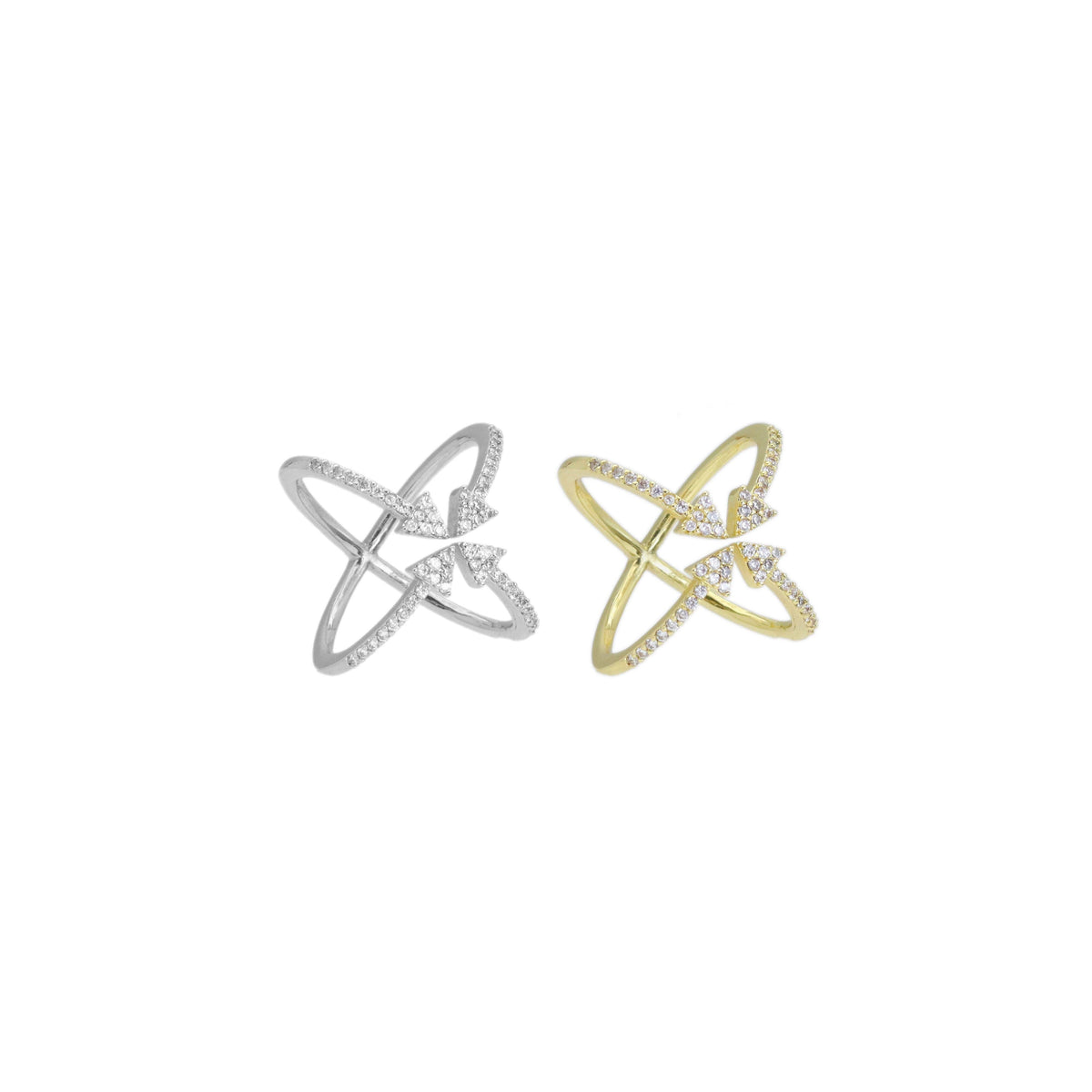 Clear CZ Arrows Criss Cross Ring, Sku#A181