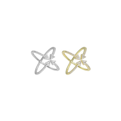 Clear CZ Arrows Criss Cross Ring, Sku#A181