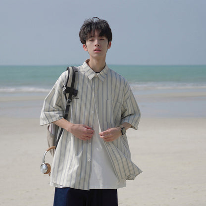 Men's Solid-Color Striped Short-Sleeve Top