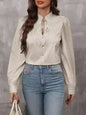 Striped Tie Neck Long Sleeve Blouse – Femstylo