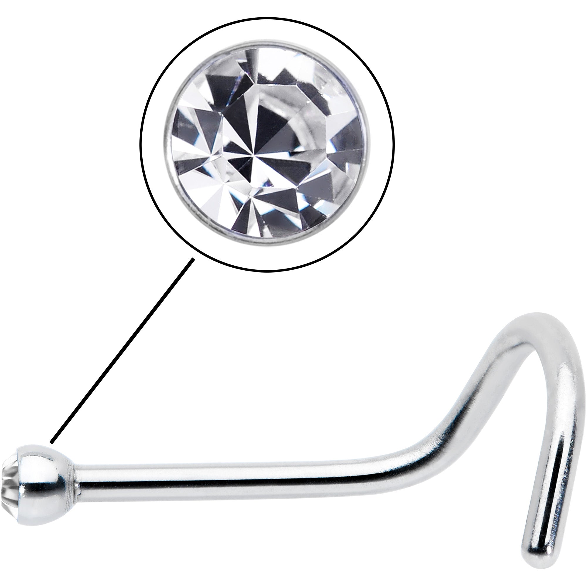 20G Stainless Steel Crystalline Gem Micro Nose Ring Twister