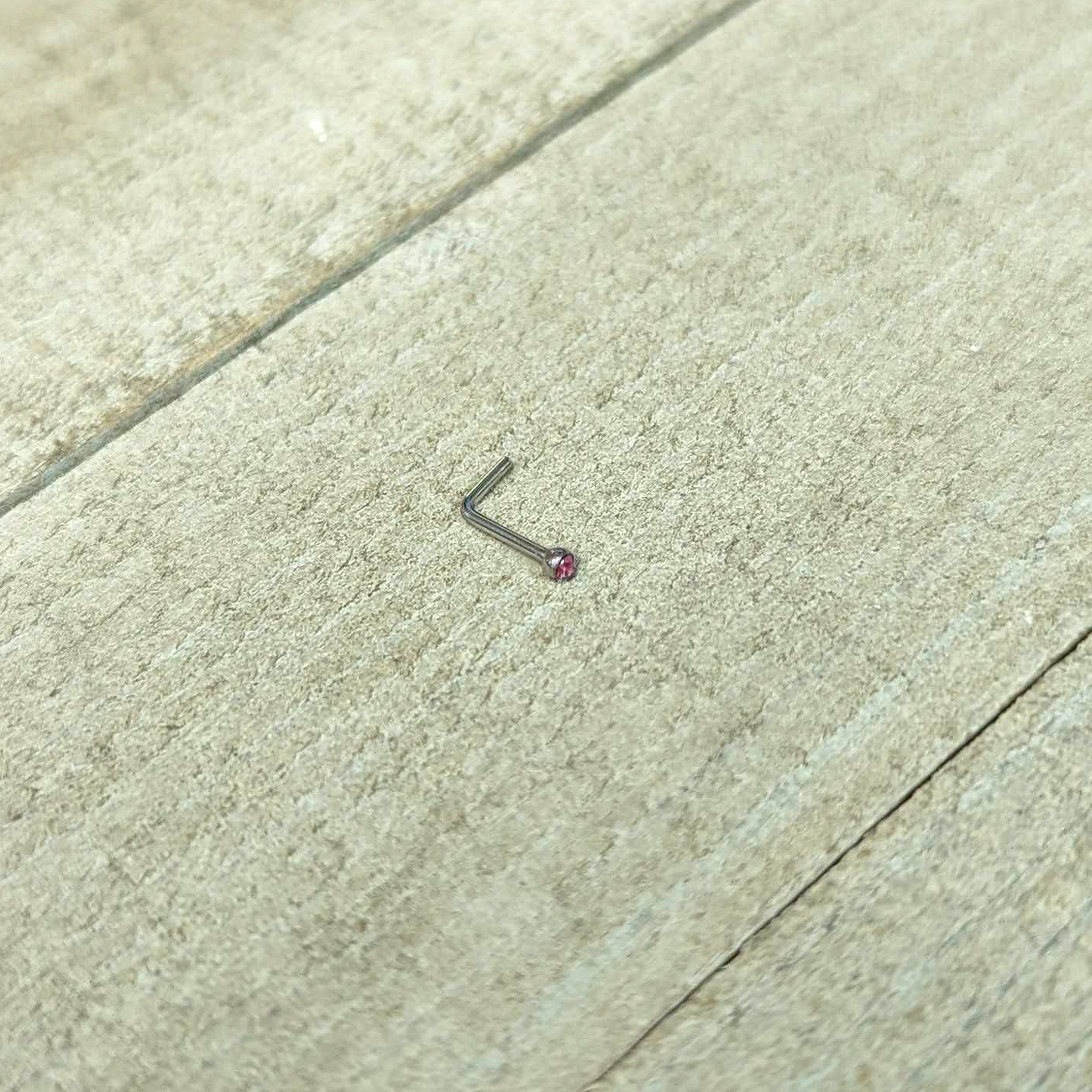 20G Stainless Steel Pink Gem Micro Nose Ring L-Shaped