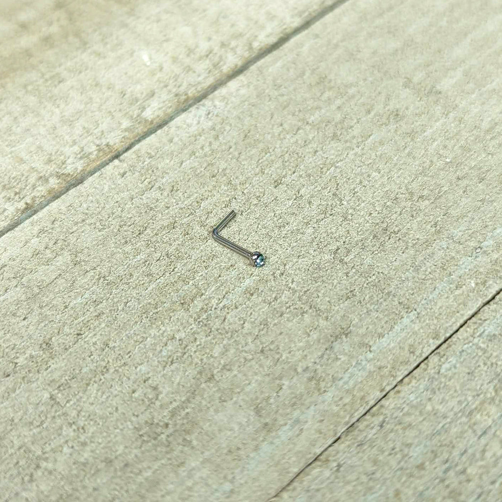 20G Stainless Steel Aqua Gem Micro Nose Ring L-Shaped