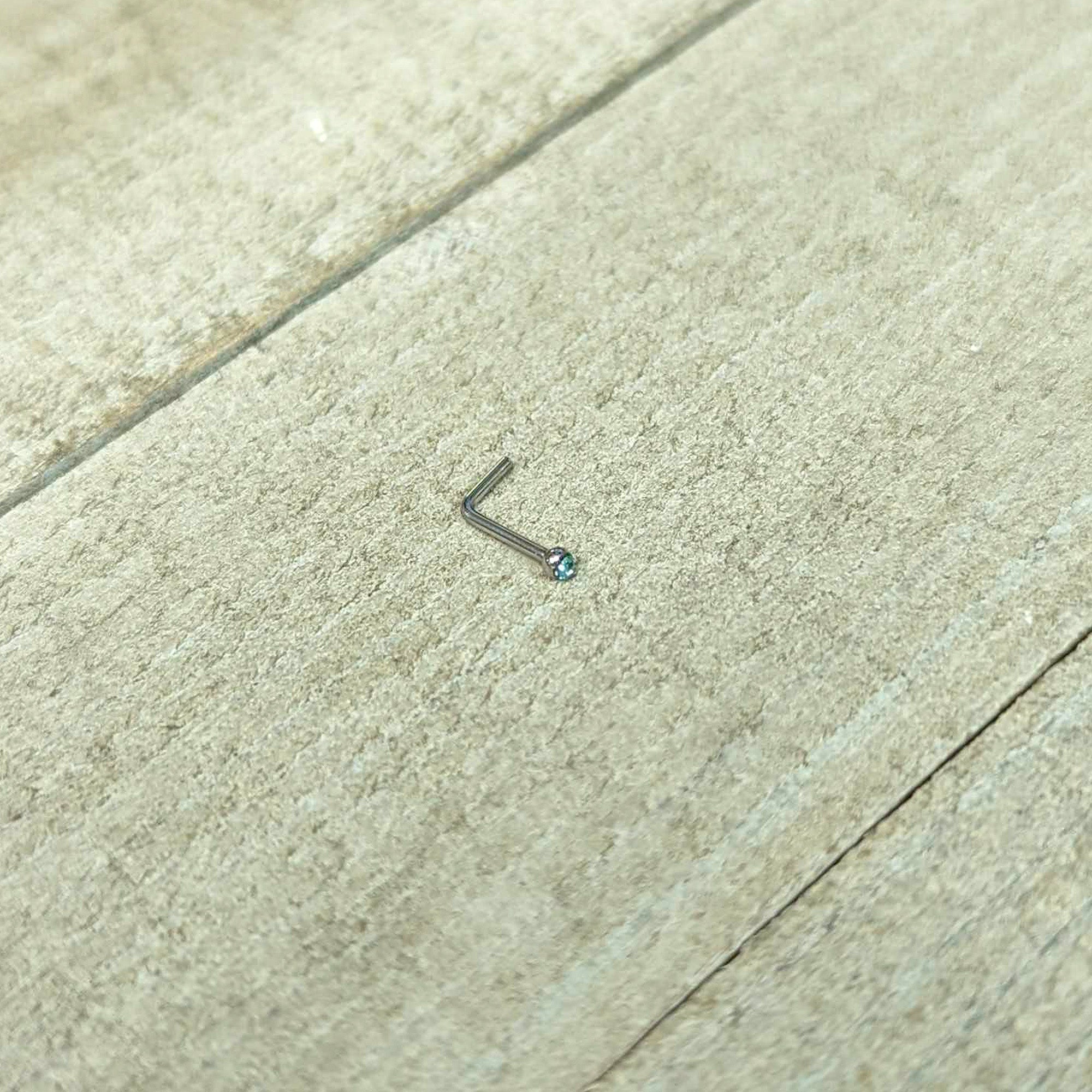 20G Stainless Steel Light Blue Gem Micro Nose Ring L-Shaped