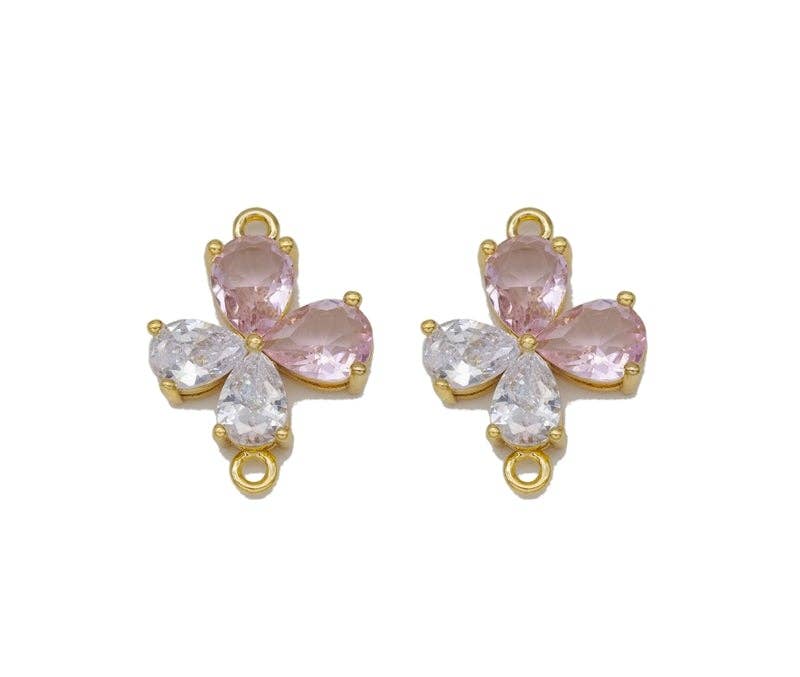 Clear Pink Drop Shape CZ Flower Connector Charm, Sku#LD332