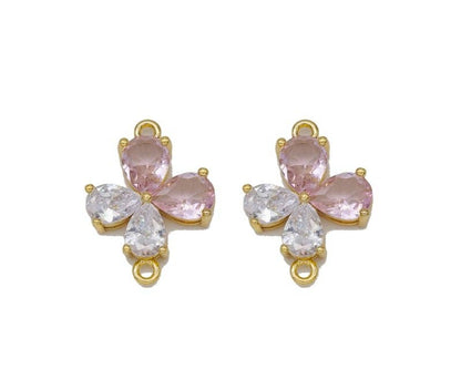 Clear Pink Drop Shape CZ Flower Connector Charm, Sku#LD332