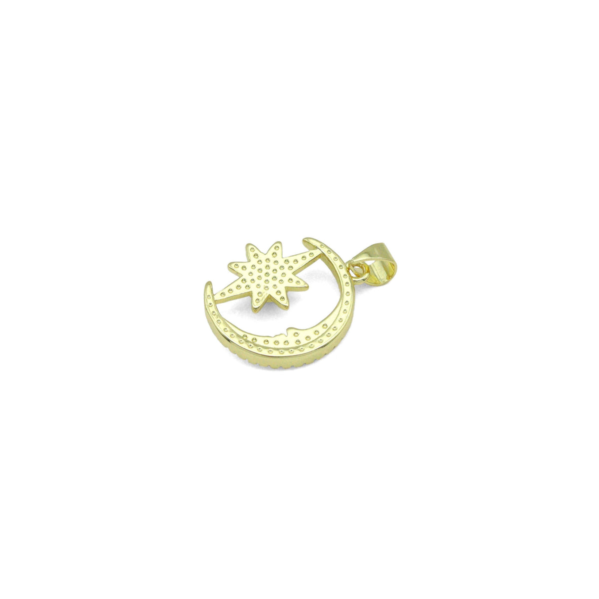 Green CZ Gold Cresent Moon North Star Charm Pendant, Sku#LK1085