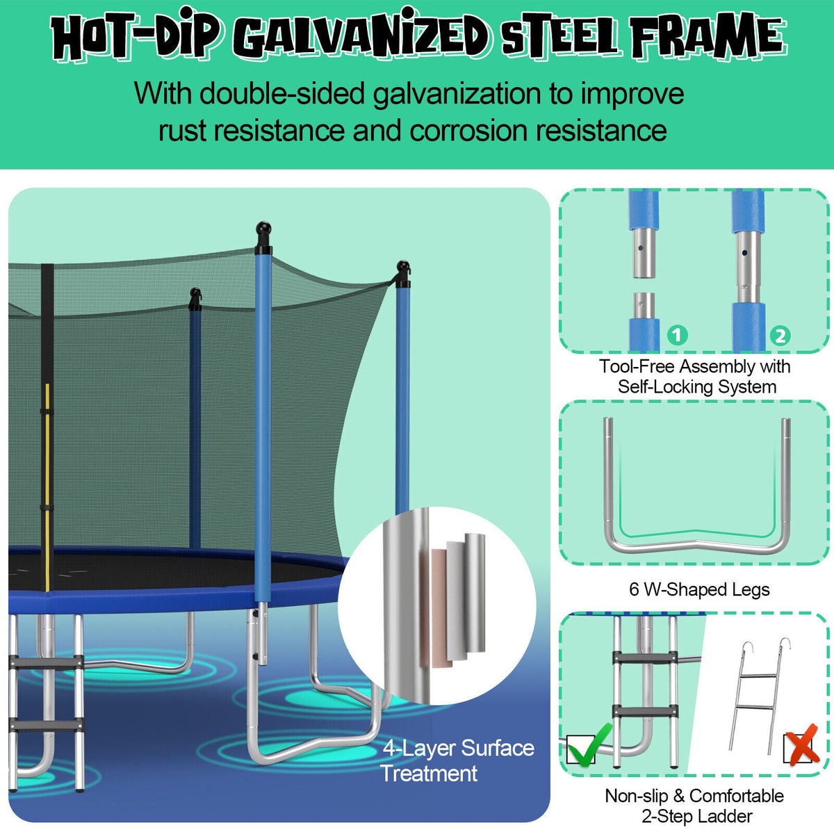Outdoor Recreational Trampoline with Ladder and Enclosure Net-14 ft