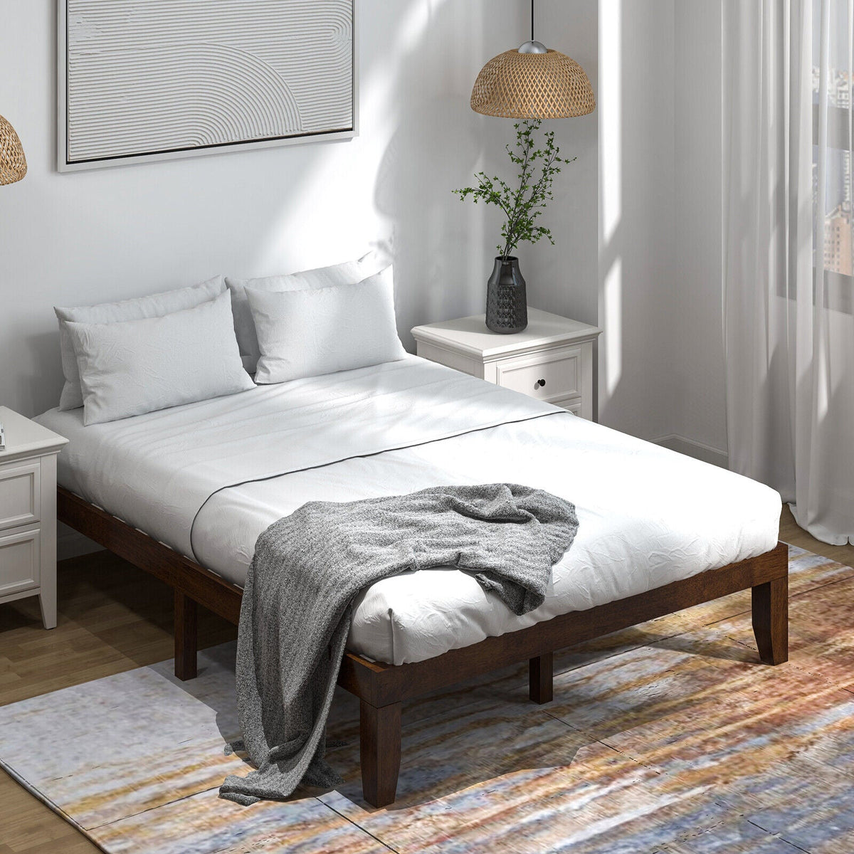 Queen Size 14 Inch Wooden Bed Mattress Frame