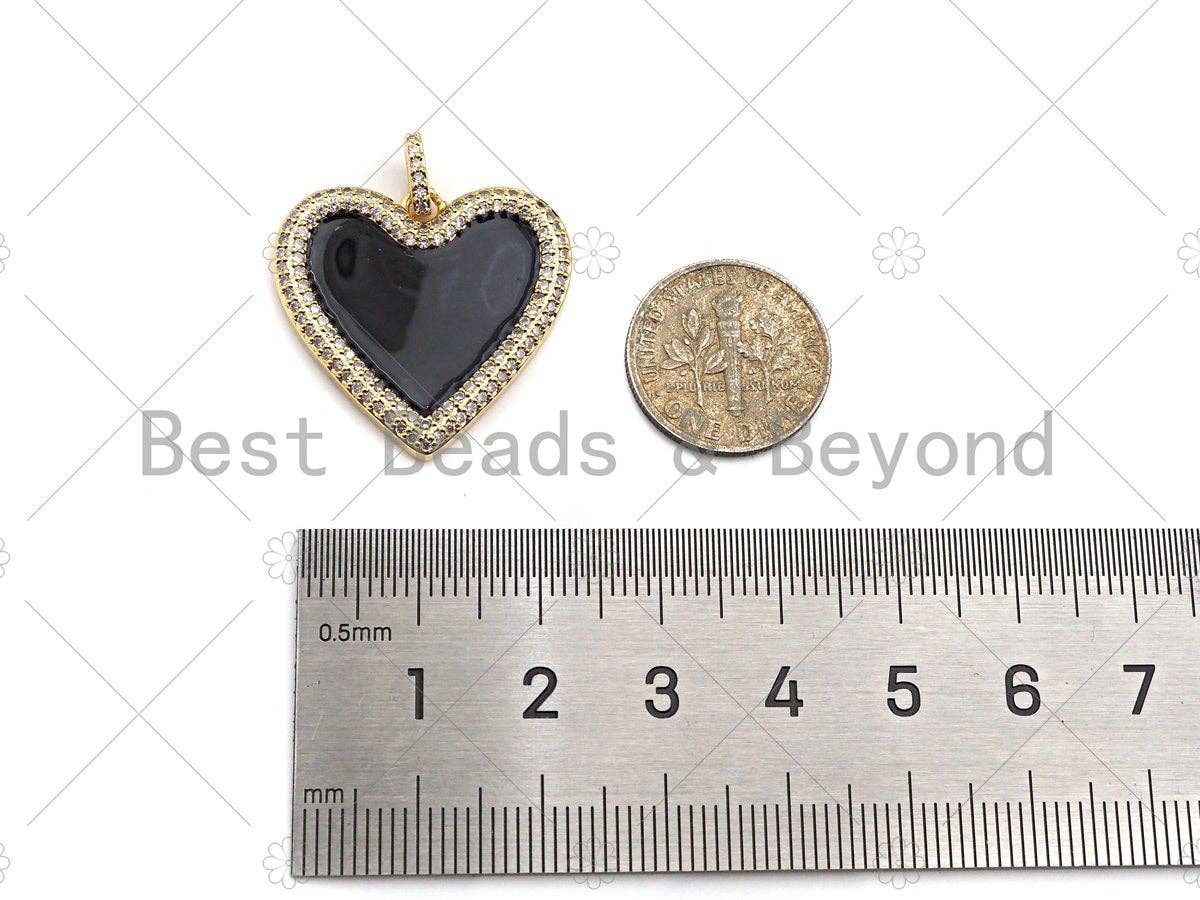 Black White Red Enamel Heart with CZ Micro Pave SKU#L326