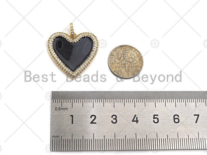 Black White Red Enamel Heart with CZ Micro Pave SKU#L326
