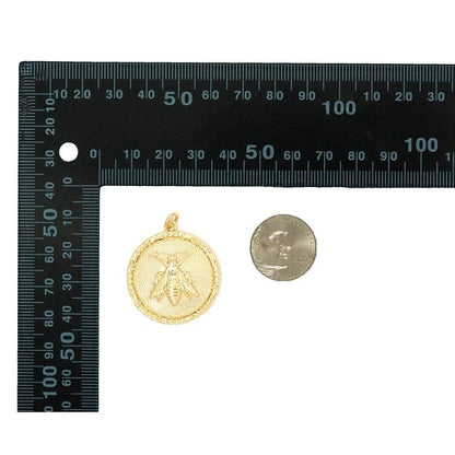 CZ Gold Insect Round Coin Charm, Sku#LK790