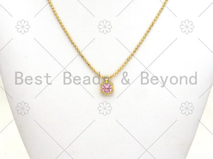 Pink CZ Micro Pave Cute Round Shape Pendant, 18K Gold Filled Round CZ Charm, Big CZ Pave Pendant, 11x15mm, Sku#LK372