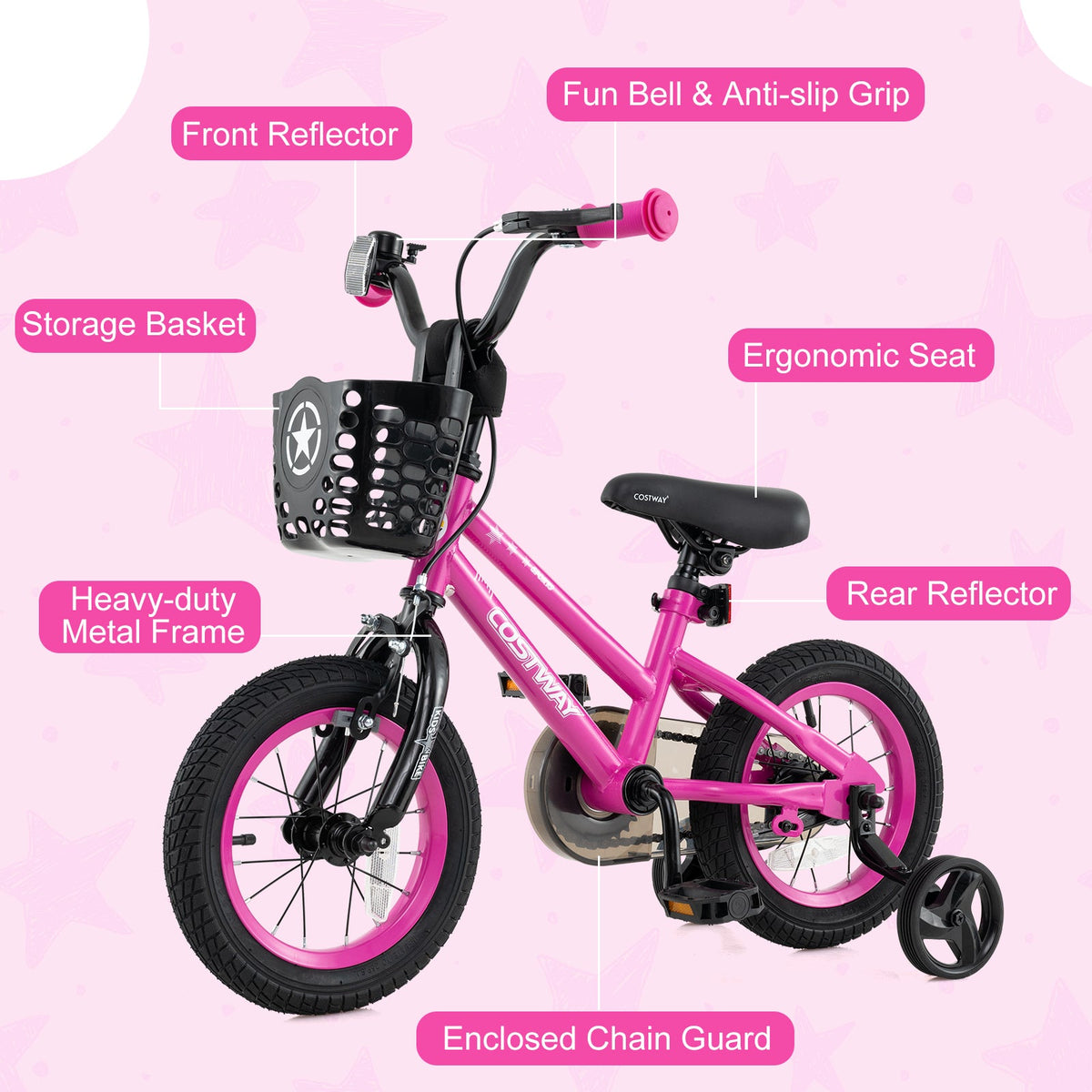 14 Inch Kids Bike Adjustable Bicycle with Front Basket for Children Aged 4-5 Years Old