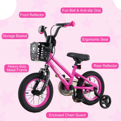 14 Inch Kids Bike Adjustable Bicycle with Front Basket for Children Aged 4-5 Years Old