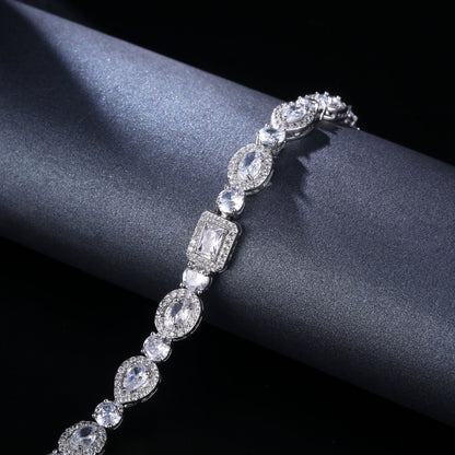 Water Drop Multi-Shape Horse Eye Zircon Bracelet in White Copper for Elegant Female Accessory