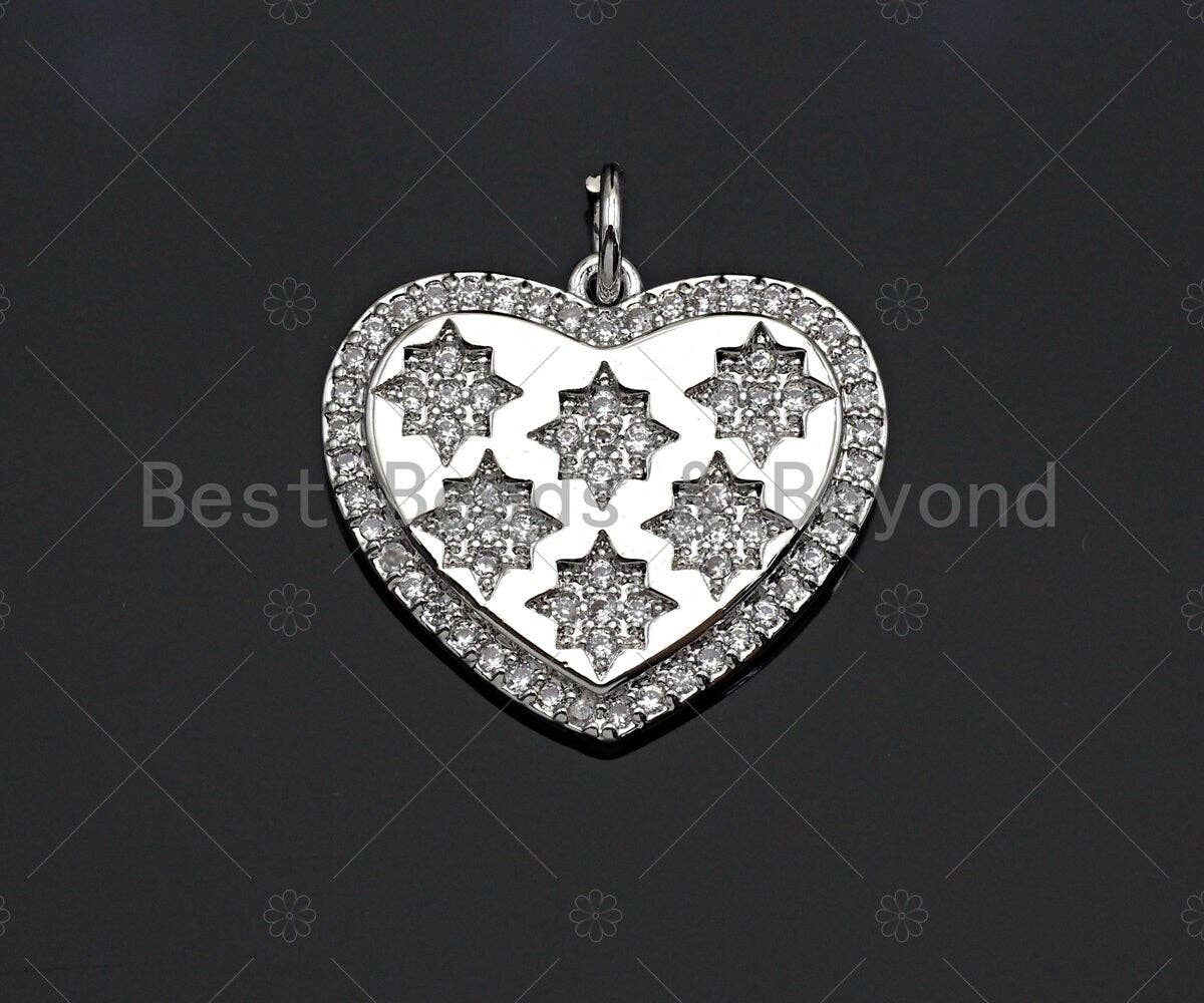 CZ Micro Pave North Star On SIlver Heart Shape Pendant, SKU#F1246