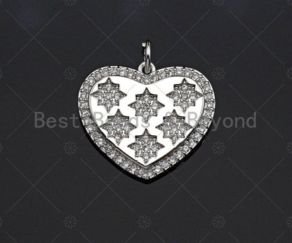 CZ Micro Pave North Star On SIlver Heart Shape Pendant, SKU#F1246