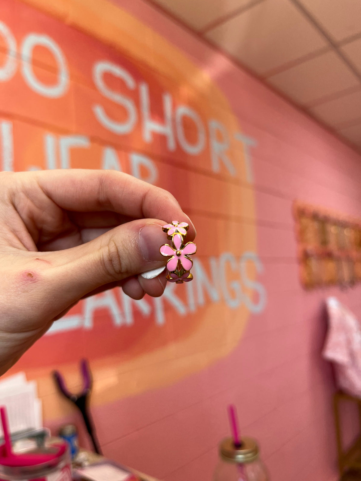 Pink Flower Trio Titanium Ring