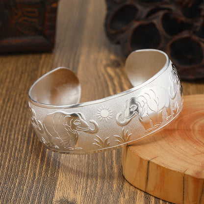 Big Elegant Luxury Amazing Classic Fashion Flower Metal Tibetan Indian Silver Vintage Retro Fashion Cuff Bracelet Bangle For Woman With Details of Animals