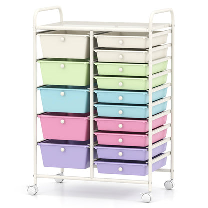 15-Drawer Utility Rolling Cart with Drawers Multi-Use Storage-Icecream Multicolor