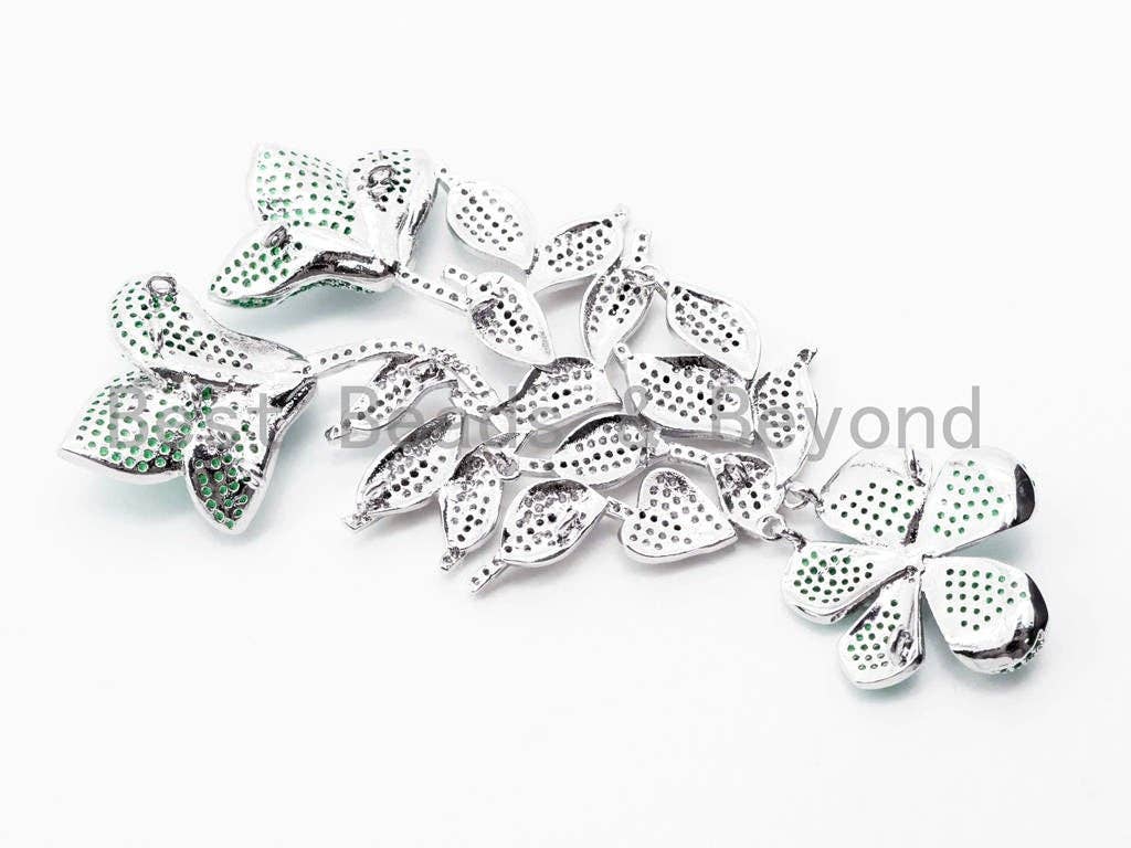 Large CZ Pave Cobalt/Green/Fuchsia Flower Pendant, sku#L170