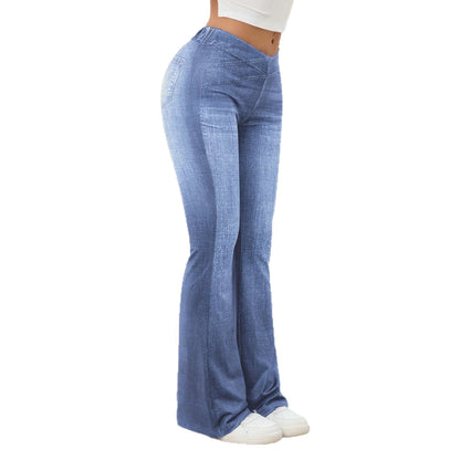 Denim High-rise Slim-fit Slightly Flared Pants That Create A Slimming Look