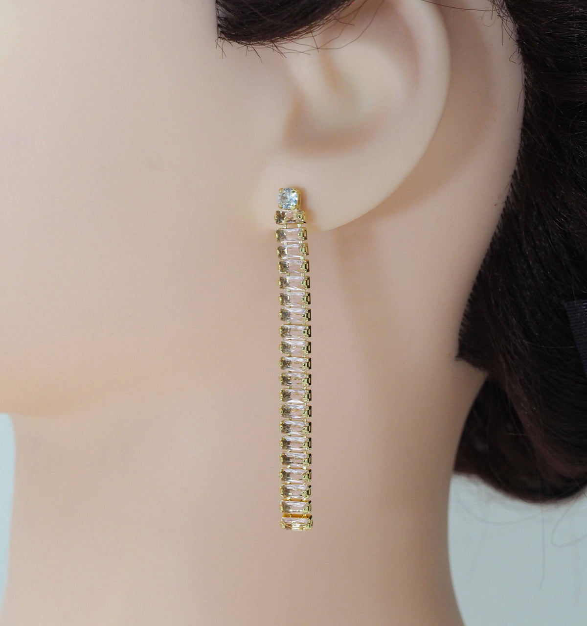 Baguette CZ Chain Stud Earrings, Sku#JL171